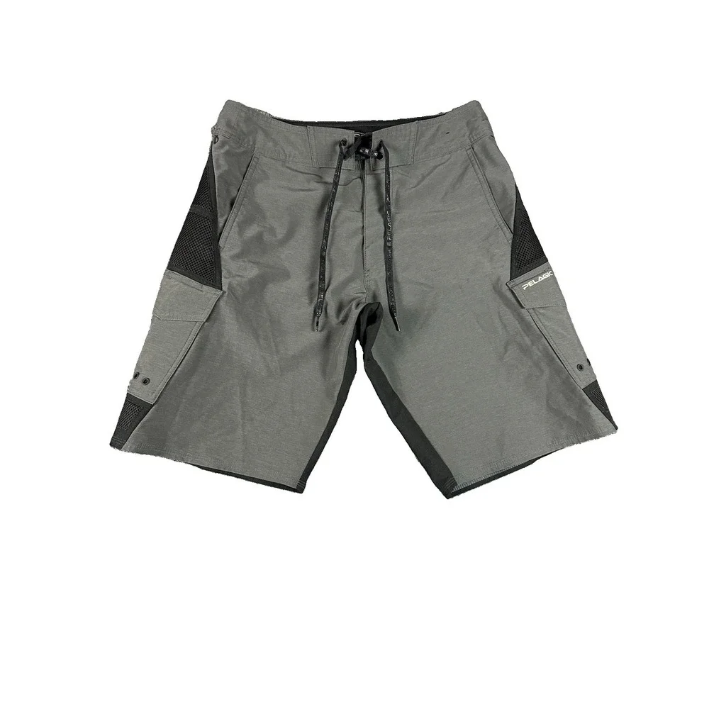 Pelagic Board Shorts Mens 30 Gray Black FX90 Tactical Fishing Pockets Stretch
